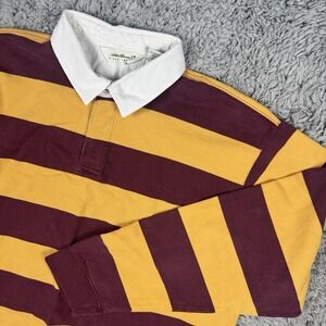 Y2K Eddie Bauer Rugby Polo Shirt Mens XL Gold and Maroon Striped Polo Vintage